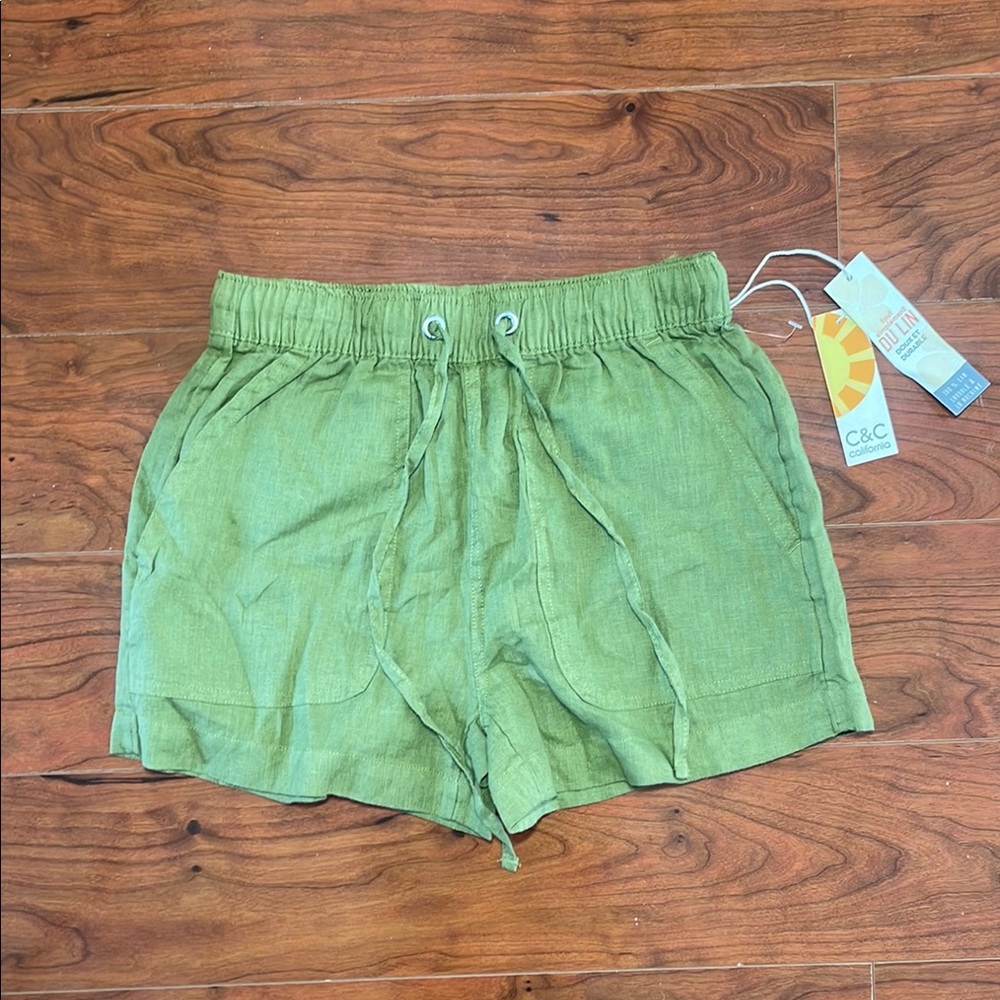 NWT C&C California Olive Green %100 Linen Cargo Shorts